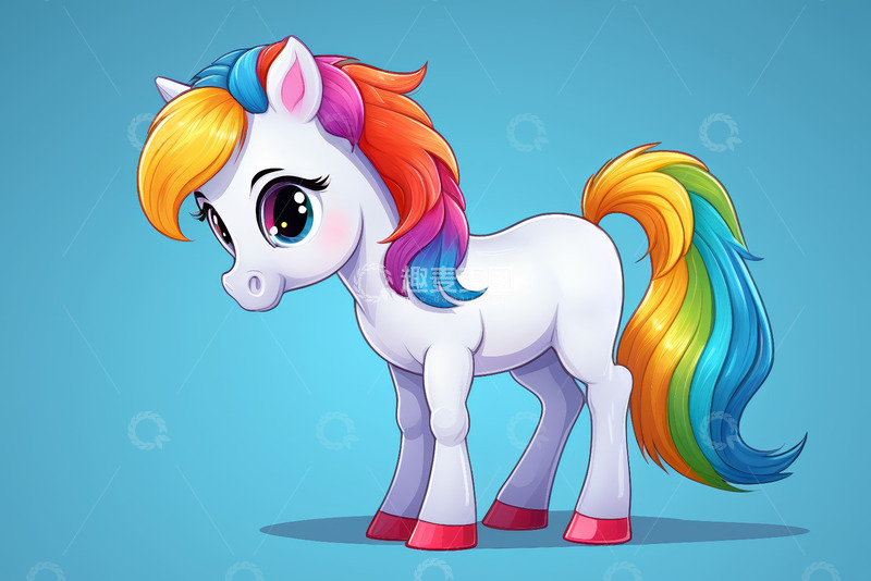 高清大图下载【趣麦麦图】彩色鬃毛卡通独角兽插画