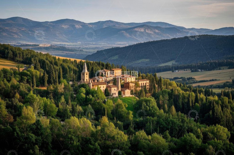高清大图下载【趣麦麦图】山林间的欧式建筑风景