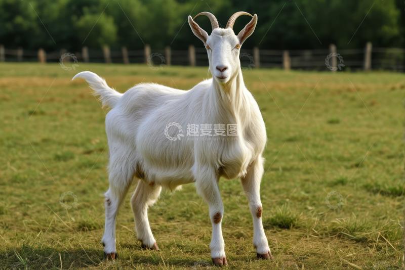 高清大图下载【趣麦麦图】草地上站立的白色山羊