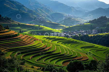 户外梯田田园风光景色