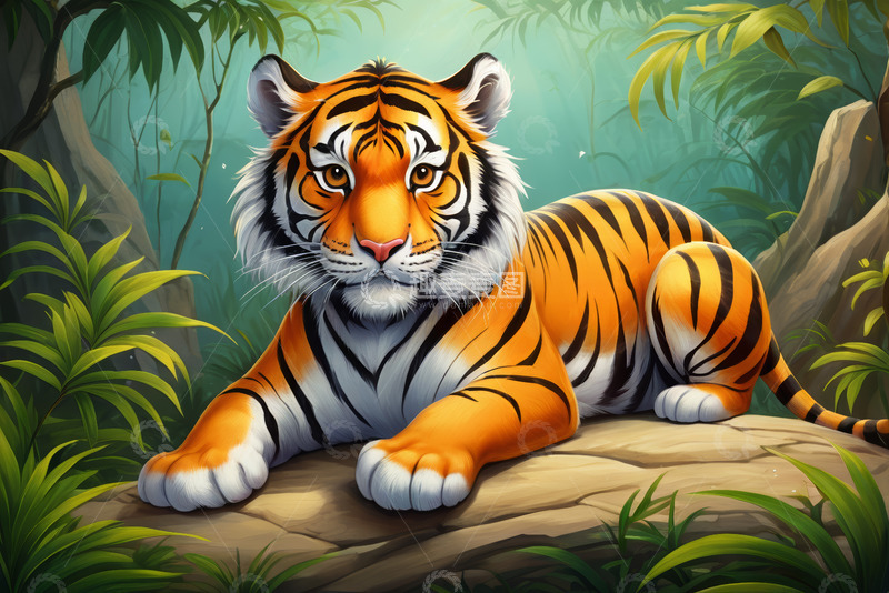 高清大图下载【趣麦麦图】丛林中休憩的老虎