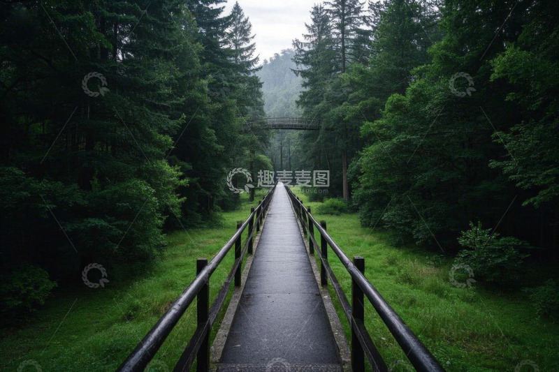 高清大图下载【趣麦麦图】森林中木质栈道自然风光