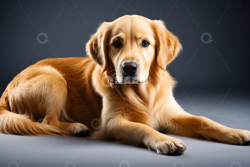 高清大图下载【趣麦麦图】趴卧的金毛犬宠物素材