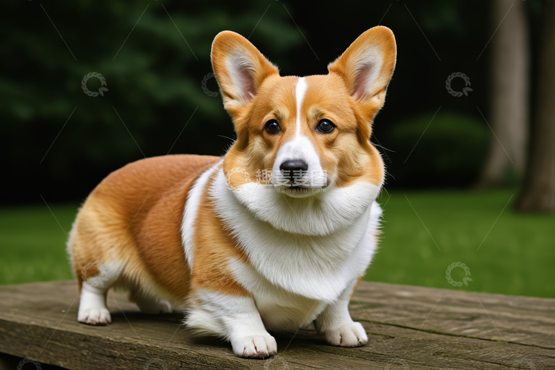 高清大图下载【趣麦麦图】站立在木台上的柯基犬