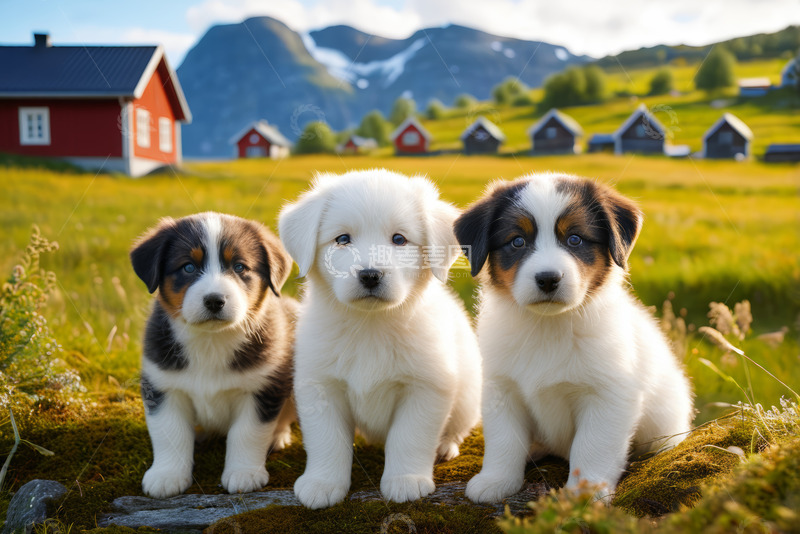 高清大图下载【趣麦麦图】田园中小狗可爱合影