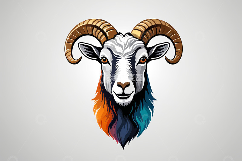 高清大图下载【趣麦麦图】彩色山羊头部插画素材