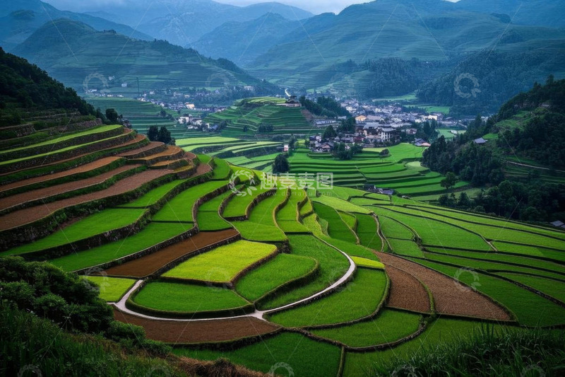 高清大图下载【趣麦麦图】山间梯田自然风光全景
