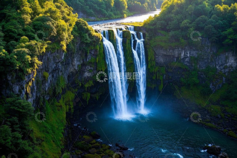 高清大图下载【趣麦麦图】山林间壮丽瀑布景观