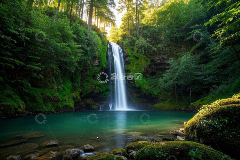 高清大图下载【趣麦麦图】森林中的瀑布自然风光