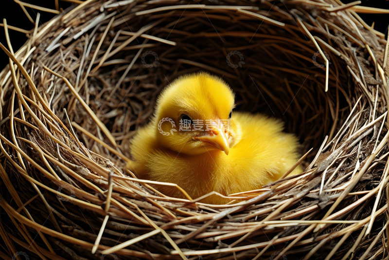 高清大图下载【趣麦麦图】鸟巢中的黄色小鸡特写