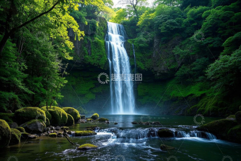 高清大图下载【趣麦麦图】森林中瀑布自然景观