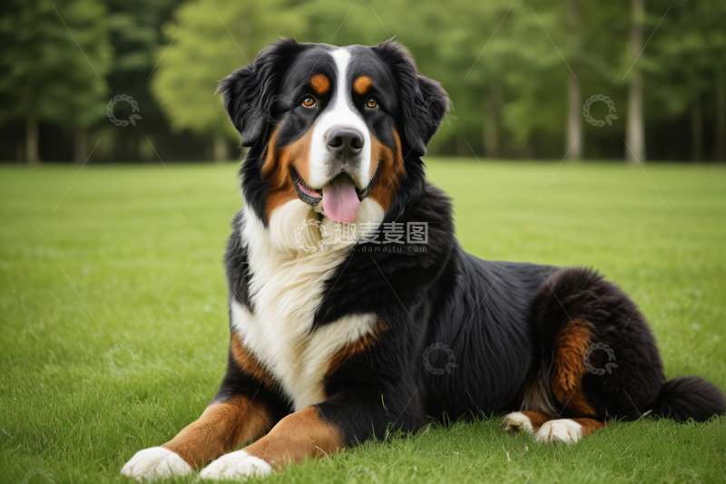 高清大图下载【趣麦麦图】草地休憩的伯恩山犬