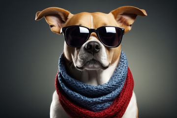 戴墨镜围巾的时尚宠物狗