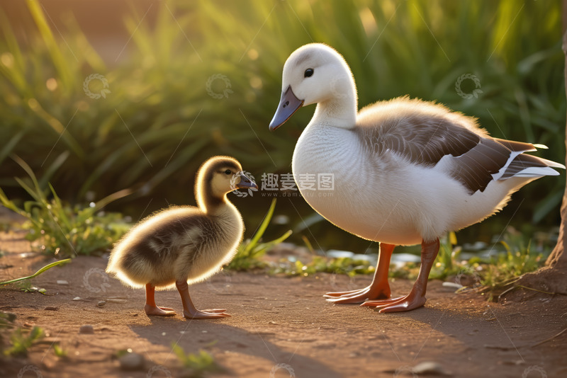 高清大图下载【趣麦麦图】母鸭与小鸭户外同框