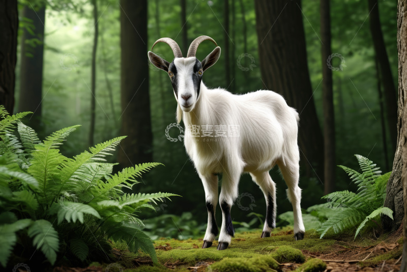 高清大图下载【趣麦麦图】森林中站立的山羊