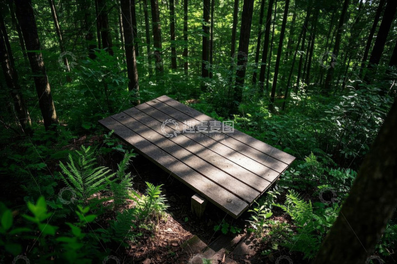 高清大图下载【趣麦麦图】森林中的木质平台