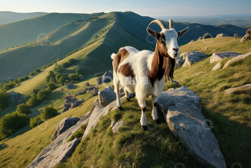 高清大图下载【趣麦麦图】山坡上的山羊
