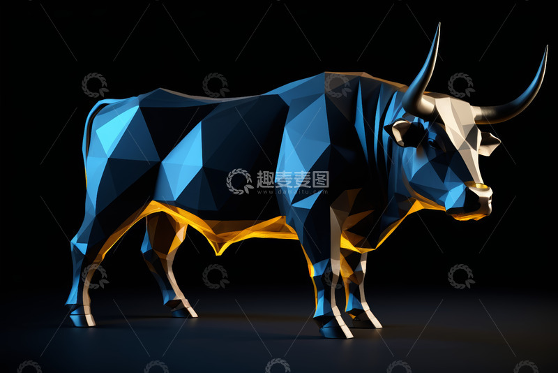 高清大图下载【趣麦麦图】低多边形风格公牛立体图像