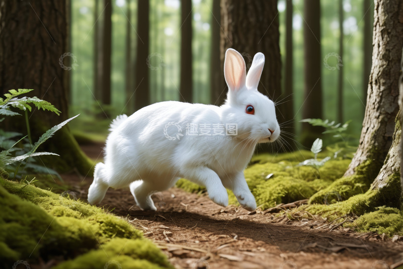 高清大图下载【趣麦麦图】森林中奔跑的白兔