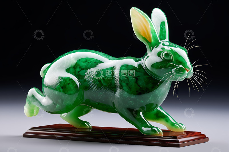 高清大图下载【趣麦麦图】绿色玉石兔子摆件特写