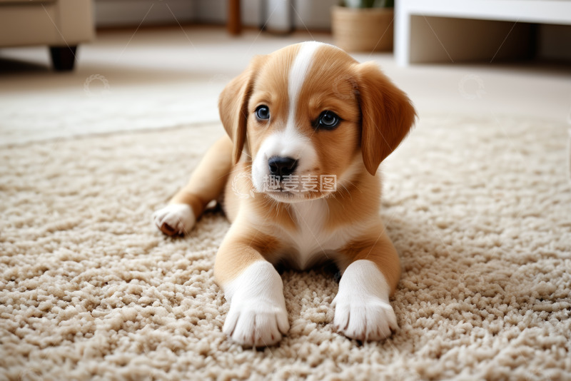 高清大图下载【趣麦麦图】地毯上趴着的可爱小狗