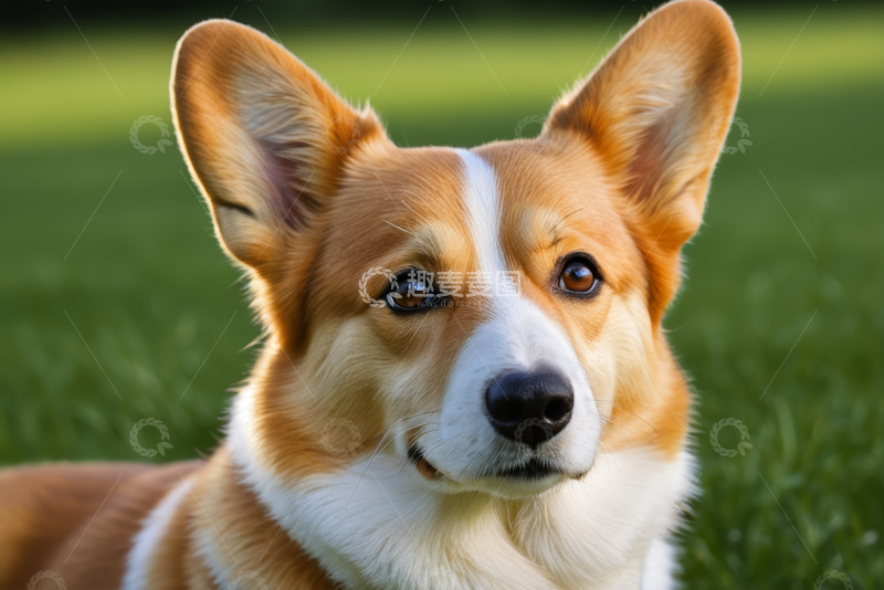 高清大图下载【趣麦麦图】草地上的柯基犬特写