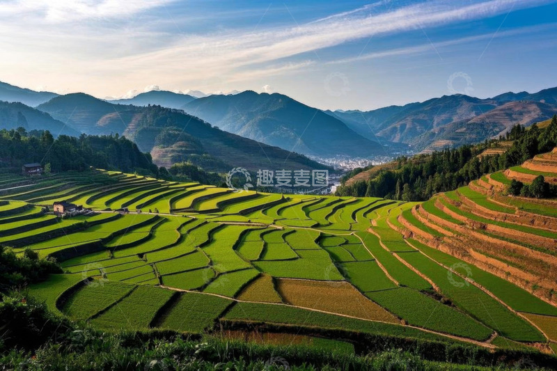 高清大图下载【趣麦麦图】山间绿色梯田自然风光