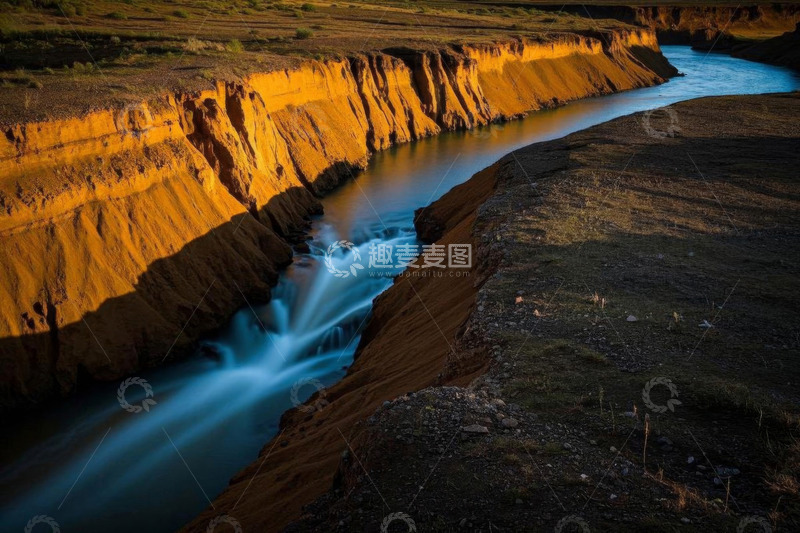 高清大图下载【趣麦麦图】黄昏下河流与峡谷自然风光