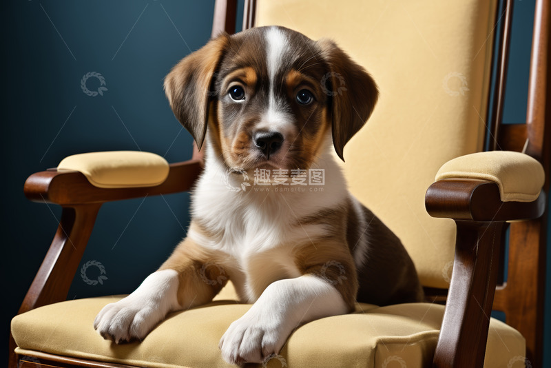 高清大图下载【趣麦麦图】小狗坐在椅子上的温馨场景