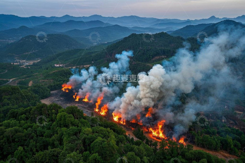 高清大图下载【趣麦麦图】山林野火俯瞰图