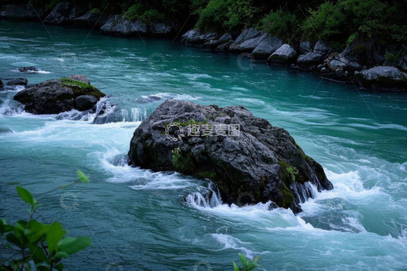 高清大图下载【趣麦麦图】湍急河流中的岩石自然景象