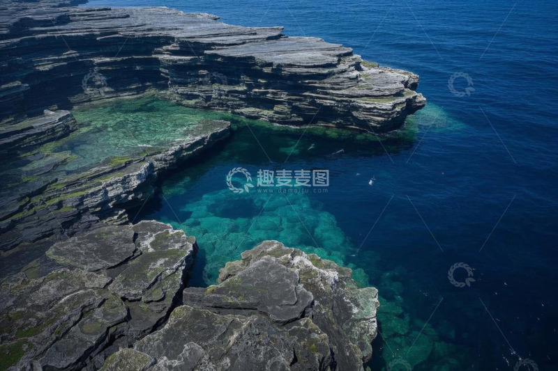 高清大图下载【趣麦麦图】海岸岩石与清澈海水景观