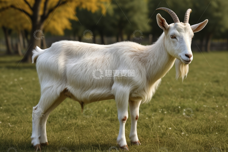 高清大图下载【趣麦麦图】草地上站立的白色山羊