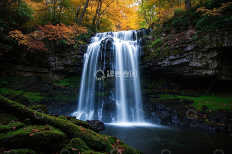 高清大图下载【趣麦麦图】森林中瀑布自然风光