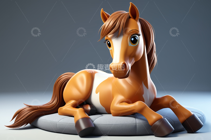 高清大图下载【趣麦麦图】卡通小马趴坐姿态素材