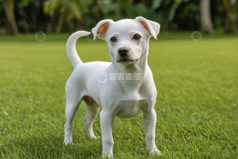 高清大图下载【趣麦麦图】草地上站立的白色小狗