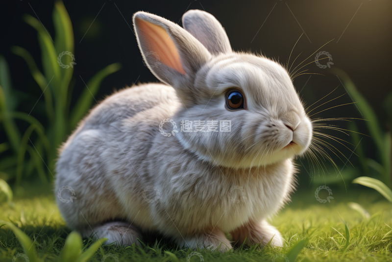 高清大图下载【趣麦麦图】草地上的可爱白兔特写