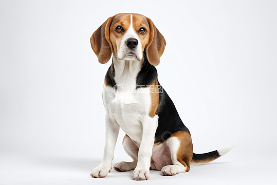 坐着的三色比格犬