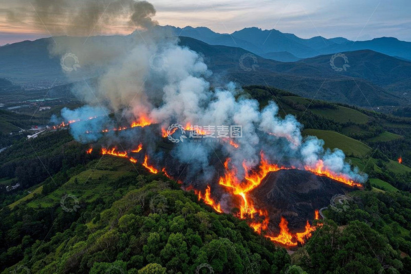 高清大图下载【趣麦麦图】山林火灾航拍全景