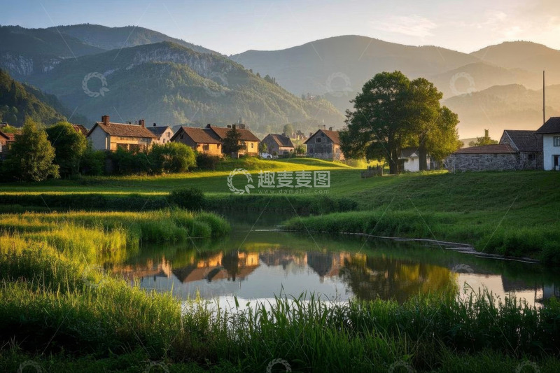 高清大图下载【趣麦麦图】山村田园风光清晨景色