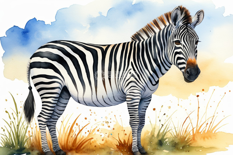 高清大图下载【趣麦麦图】水彩风格斑马站立图