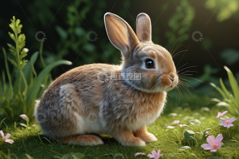 高清大图下载【趣麦麦图】草地上的棕色兔子特写