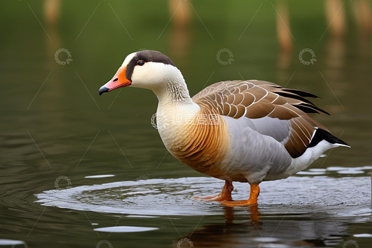 水中站立的斑头雁