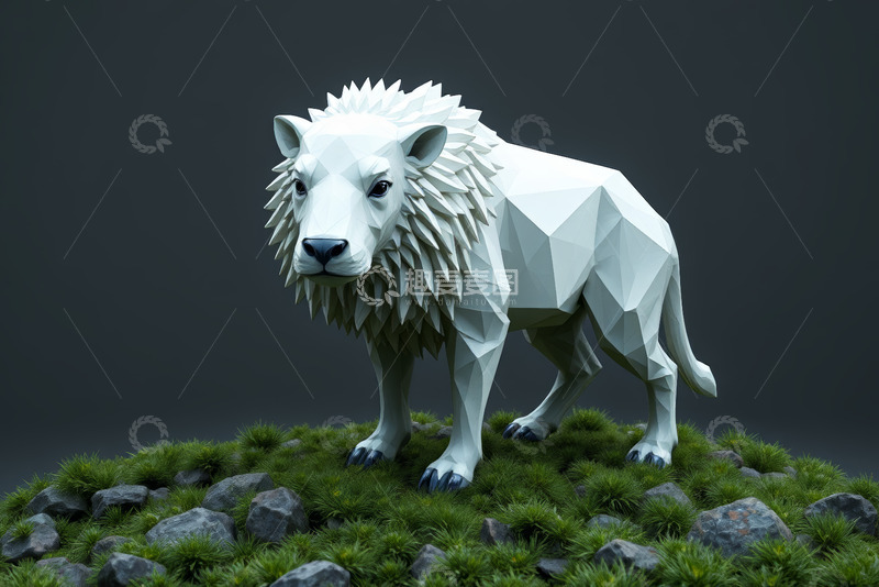 高清大图下载【趣麦麦图】低多边形风格白狮子模型