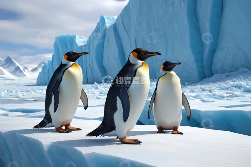 高清大图下载【趣麦麦图】南极洲冰原上的企鹅