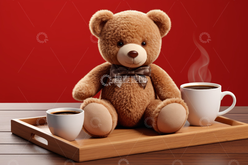 高清大图下载【趣麦麦图】泰迪熊与咖啡杯摆拍