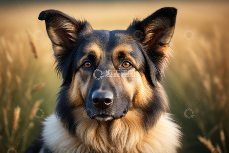 高清大图下载【趣麦麦图】户外草地德国牧羊犬特写