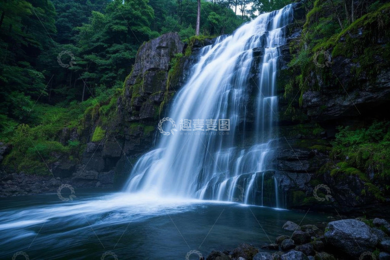 高清大图下载【趣麦麦图】森林中的瀑布自然风光
