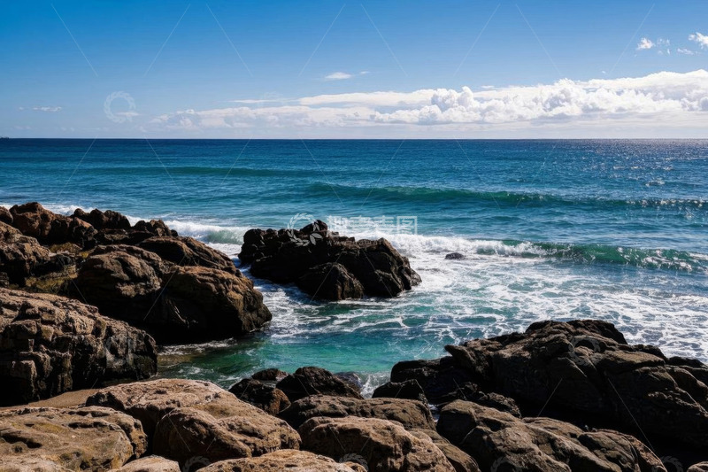高清大图下载【趣麦麦图】海岸边海浪拍打岩石景象