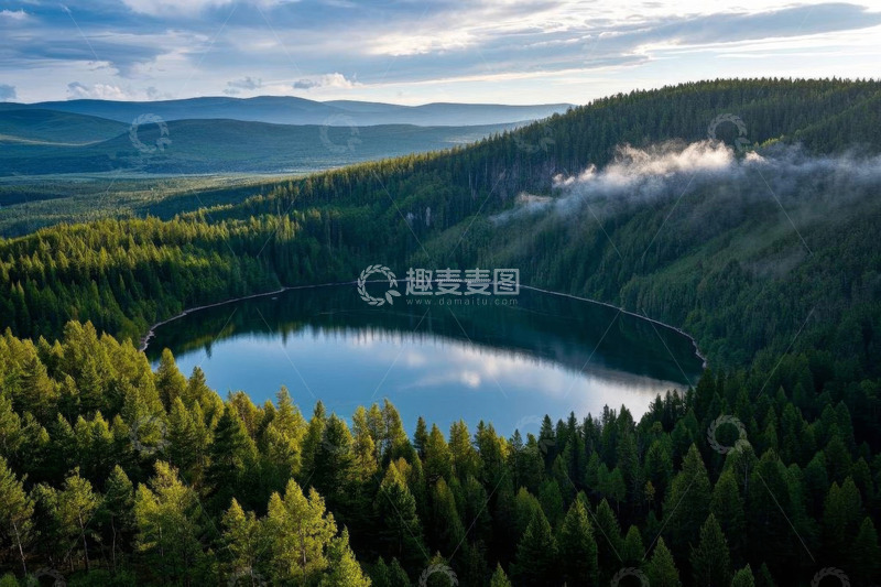 高清大图下载【趣麦麦图】森林环绕的湖泊自然风光